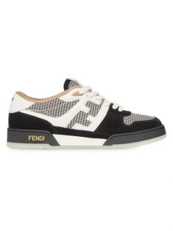 Fendi Match Vitello Leather & Tonal Logo Jacquard Sneakers For Men