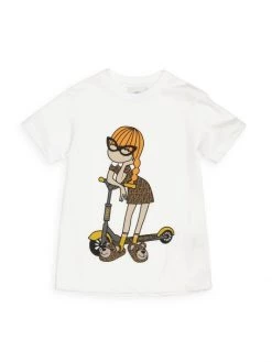 Fendi Girl's 'FF Girl With Scooter' Graphic T-Shirt For Kids