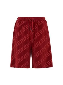 Fendi Bermuda 3D Logo Print Velvet Shorts For Men
