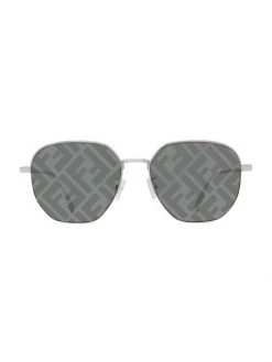Fendi 55MM Logo Round Metal Sunglasses For Men