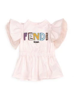 Fendi Baby Girl's Flutter Sleeve Logo Dress For Kids