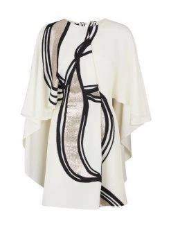 Fendi Cady Painterly Metallic Cape Dress