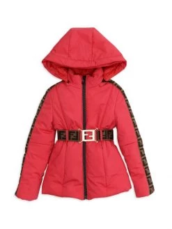 Fendi Girl's Logo-Print Down Puffer Jacket For Kids