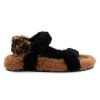 Fendi Fuzzy Shearling Logo Flat Sandals Black Tobacco