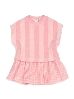 Fendi Baby Girl's Striped Logo Dropwaist Dress For Kids