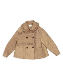 Fendi Girl's Ruffle Logo Button-Up Jacket For Kids
