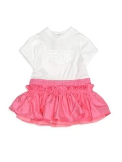 Fendi Baby Girl's Logo Ruffled Dropwaist Dress For Kids