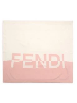 Fendi Baby's Double Layer Logo Blanket For Kids White Pink