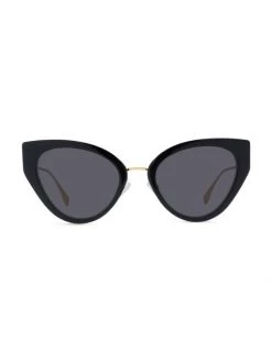 Fendi 54MM Cat Eye Sunglasses Shiny Black Smoke