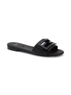 Fendi Logo Leather Slide Sandals Cuoio