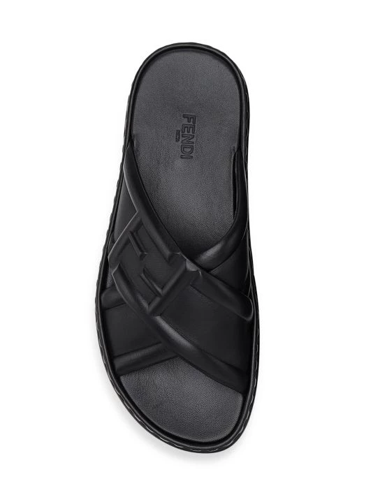Fendi Logo-Embossed Leather Slides For Men - Image 5