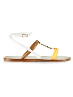 Fendi O'Lock Colorblock Leather Flat Ankle-Strap Sandals