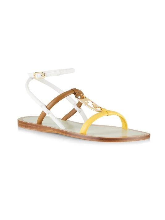 Fendi O'Lock Colorblock Leather Flat Ankle-Strap Sandals - Image 2