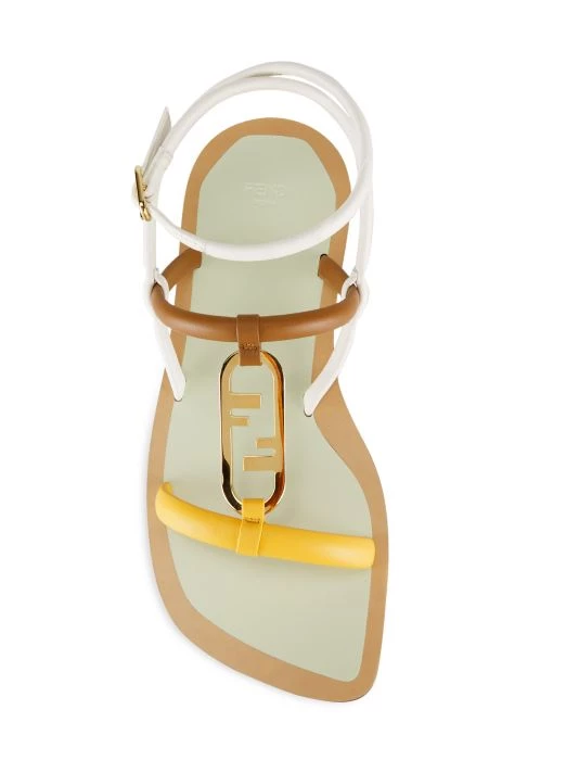 Fendi O'Lock Colorblock Leather Flat Ankle-Strap Sandals - Image 5