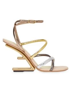 Fendi Mix Leather Ankle-Strap Sandals