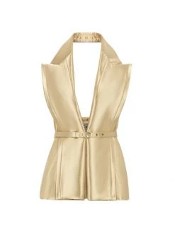 Fendi Cady Belted Metallic Gilet Top