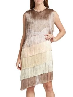 Fendi Colorblocked Tiered Fringe Dress
