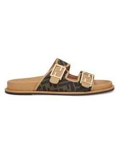 Fendi Logo Canvas Flat Sandals