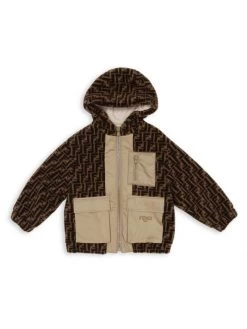 Fendi Kid's FF Logo Sherpa Hooded Jacket For Kids