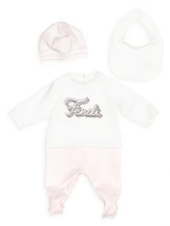 Fendi Baby Girl's 4-Piece Logo Top, Footie, Beanie & Bib Gift Set For Kids