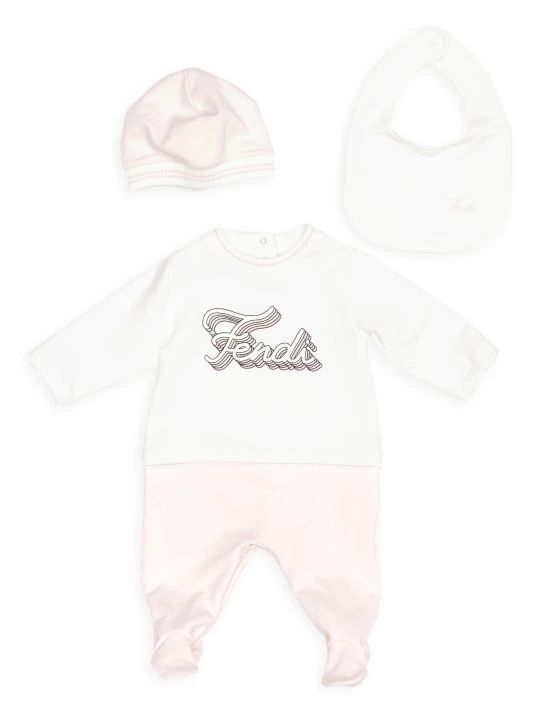 Fendi Baby Girl's 4-Piece Logo Top, Footie, Beanie & Bib Gift Set For Kids