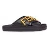Fendi Leather Criss-Cross Logo Slides Light Rose