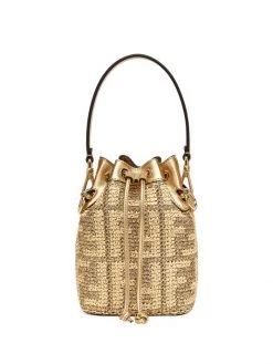 Fendi FF Logo Crochet Raffia Bucket Bag