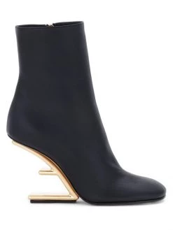Fendi First Leather Wedge Booties Black