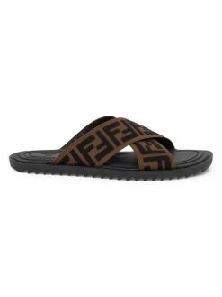 Fendi Cross Strap Logo Sandals For Men