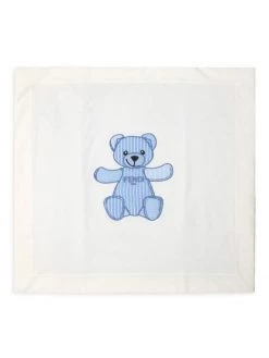 Fendi Striped Bear Logo Blanket For Kids Blue