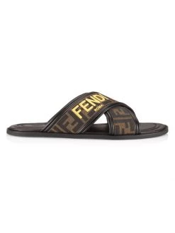 Fendi FF Cross-Strap Logo Sandals For Men Tabacco