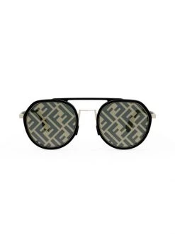Fendi FF Logo Print 51MM Round Sunglasses For Men