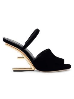 Fendi First Velvet Wedge Sandals