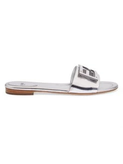 Fendi Metallic Leather Logo Slides Oro